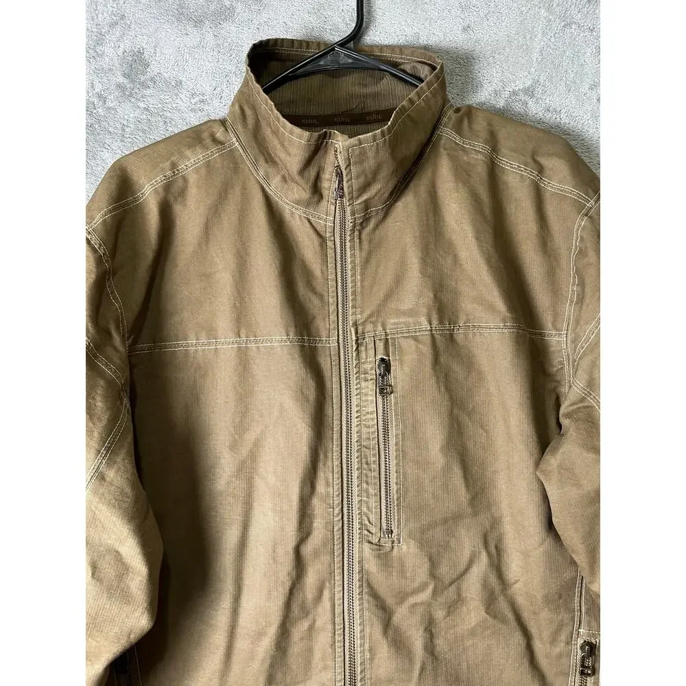 KÜHL Men’s Burr Jacket Large Khaki Brown Cotton Canvas Workwear Utility Coat